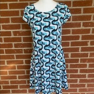 Kaari Blue Casual A-line Midi Dress with Cap Sleeves
